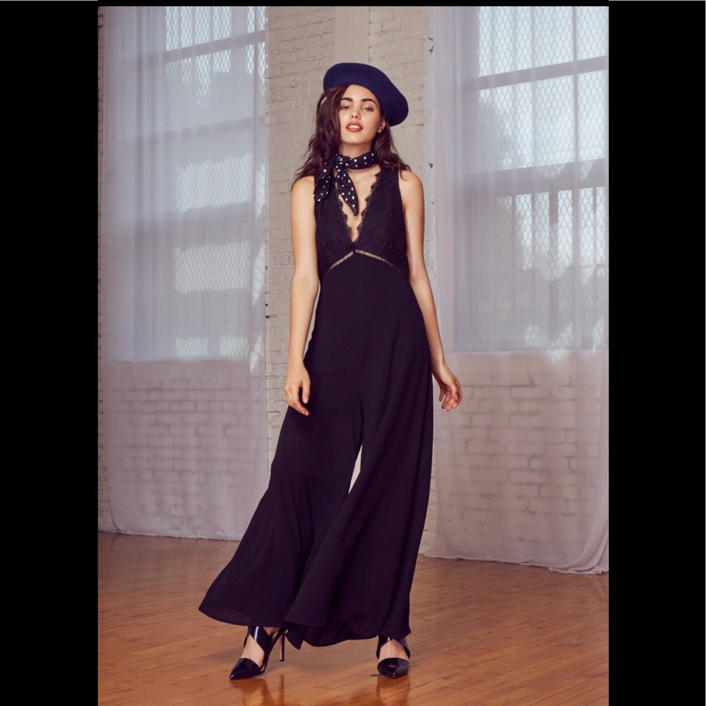 lost + wander gabrielle jumpsuit black open back